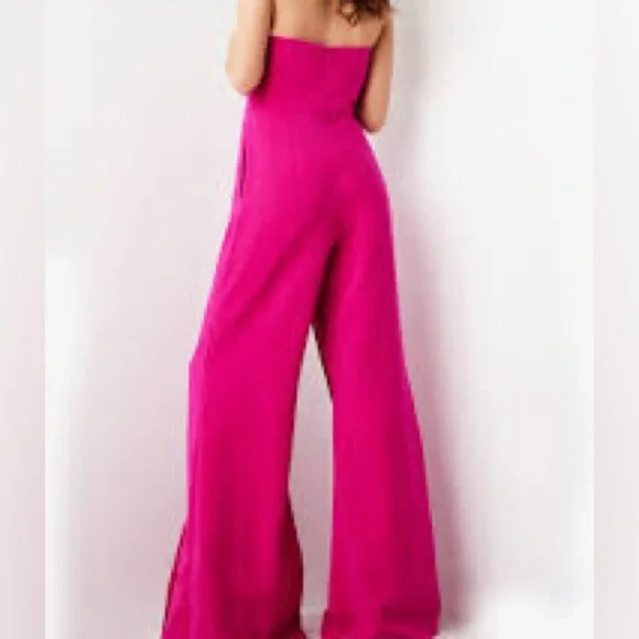 Lucy Paris,Striking Natalie Strapless Fuchsia Wide-Leg Jumpsuit EUC Size Medium - Picture 5 of 5